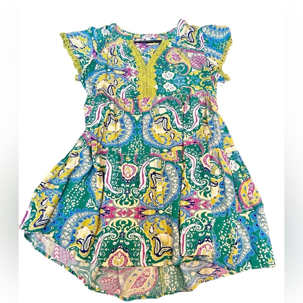 Umgee Vibrant Paisley Dress w/ Pockets & Embroidered Lace Sleeves & V-Neckline L - Picture 10 of 14